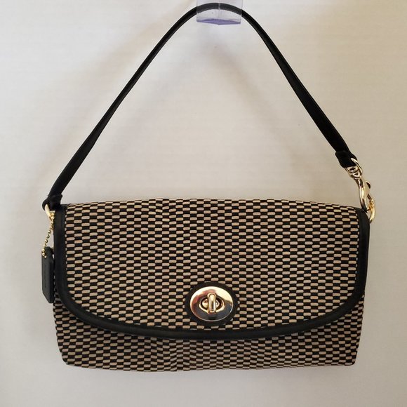 Coach Handbags - COACH BLACK & TAN CHECKERED WRISTLET